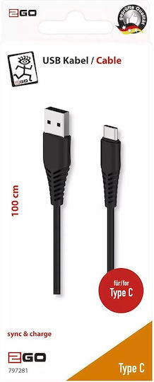 2GO USB 2.0 Cable USB-C male - USB-A Black 1m (797281)