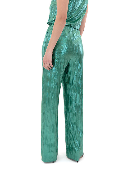 Kramma Women's High-waisted Fabric Trousers in Straight Line GREEN