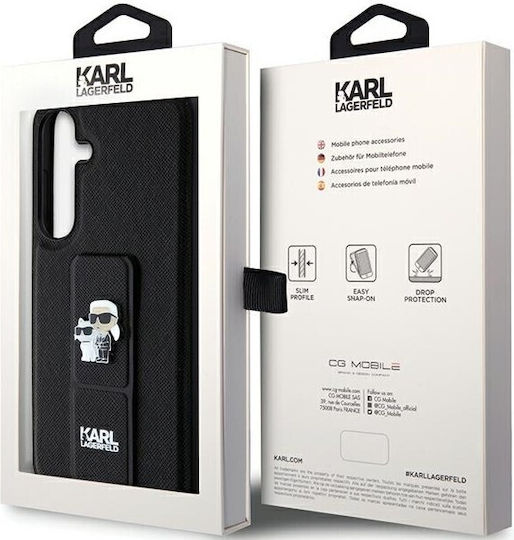 Karl Lagerfeld Gripstand Saffiano Karl&choupette Pins Back Cover Plastic Black (Galaxy S24+)