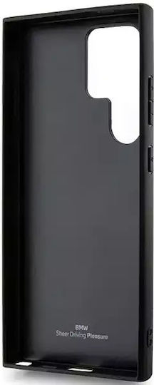 BMW Signature Leather Crossing Lines Pattern Umschlag Rückseite Leder Schwarz (Galaxy S24 Ultra)