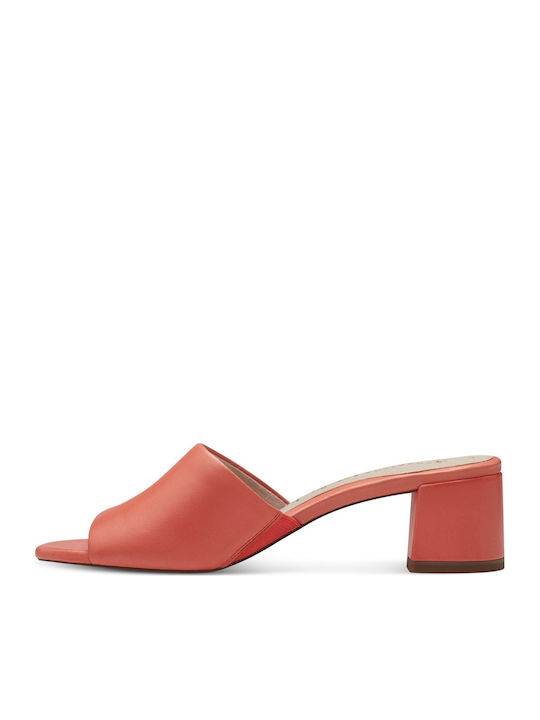 Leather Mules with Chunky Low Heel in Orange Color