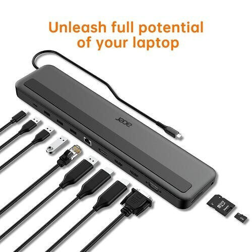 Acer USB-C Docking Station με HDMI/DisplayPort 4K PD Ethernet και σύνδεση 3 Οθονών Γκρι (HP.DSCAB.015)