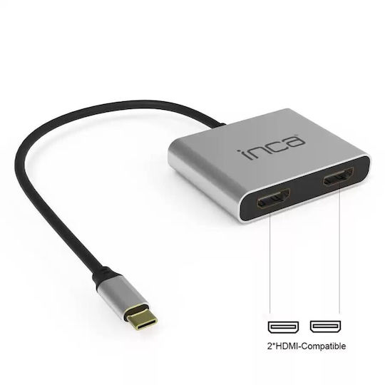 Inca ITPC-4T USB-C Docking Station with HDMI 4K PD and Support for 2 Monitors Silver