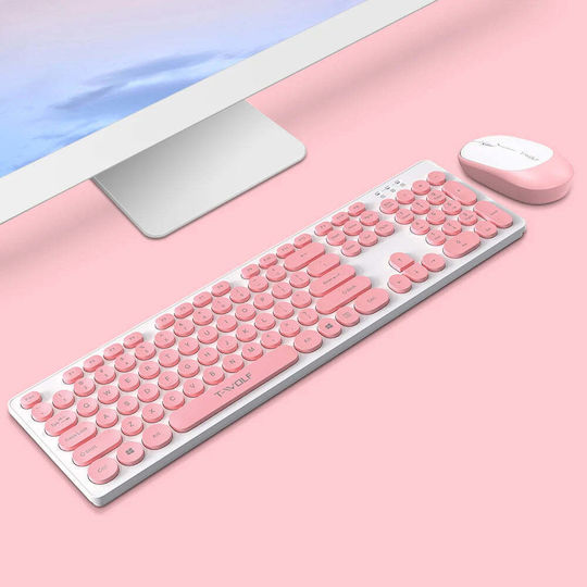 Fără fir Bluetooth Set tastatură și mouse Engleză US Roz