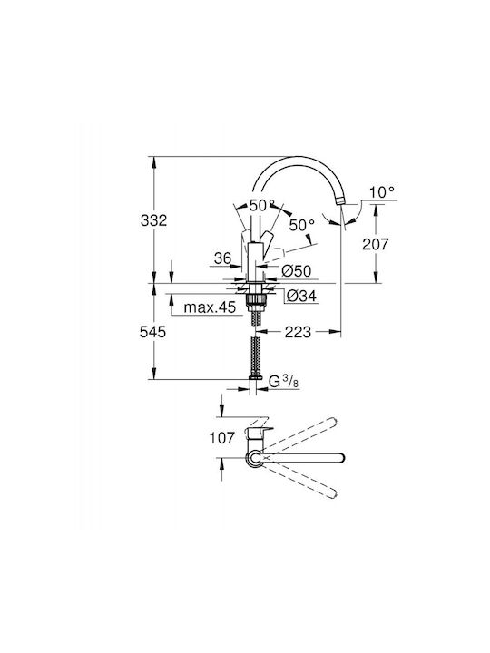 Grohe Start Edge Kitchen Counter Silver Faucet