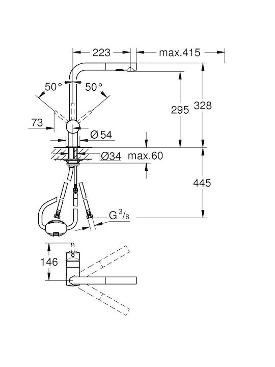 Grohe Minta Kitchen Faucet Counter with Pull-Out Spray Gold