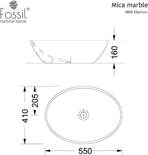 Fossil Deasupra Blatului Chiuvetă marmură 55x41cm Tundra Grey