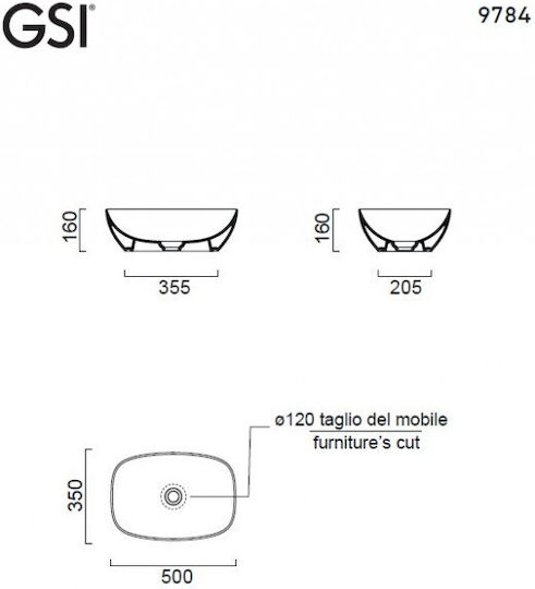 GSI Επικαθήμενος Νιπτήρας Πορσελάνης 50x35x16cm Ghiaccio