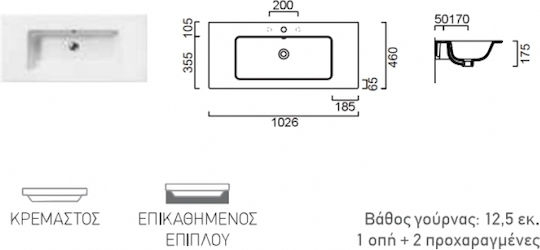 GSI Стенен Окачена / Надеждна мивка Порцелан 102x46x12.5см Бял