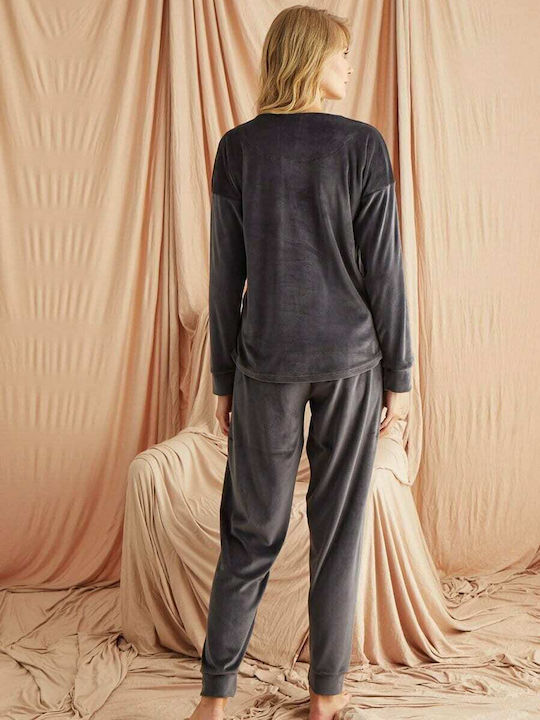 PJM Winter Women's Pyjama Set Velvet Gray