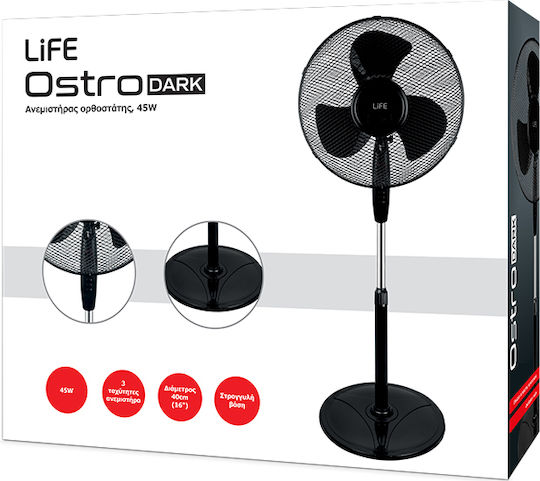 Life Ostro Ανεμιστήρας Ορθοστάτης 40W Διαμέτρου 40cm Μαύρος