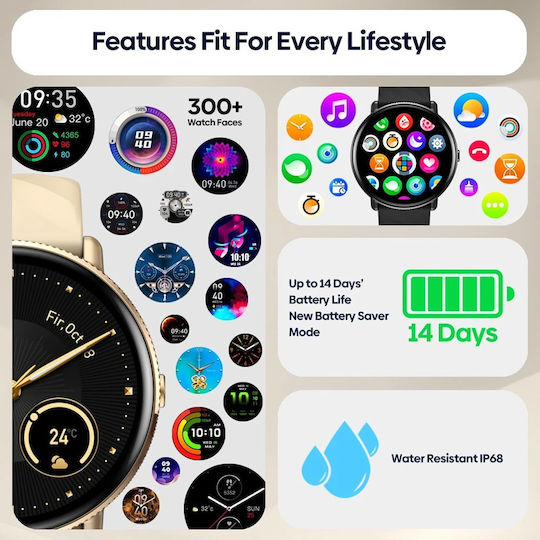 Zeblaze GTR 3 Pro Stainless Steel 45mm Smartwatch με Παλμογράφο (Μαύρο)