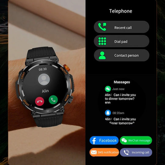 Microwear HT17 Smartwatch με Παλμογράφο (Μαύρο)