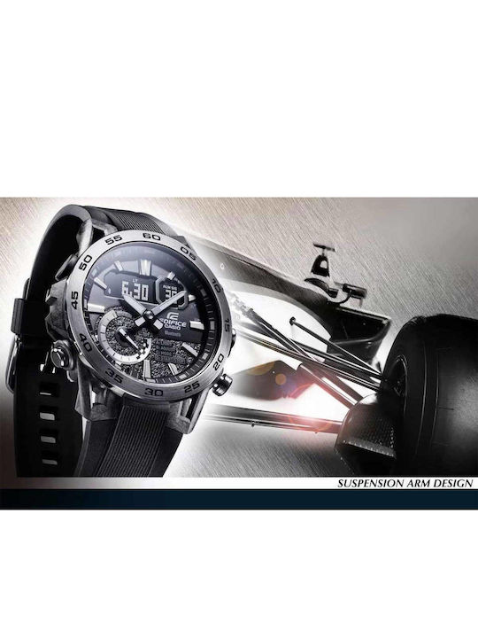 Casio Edifice Ψηφιακό Ανδρικό Ρολόι 48mm Χρονογράφος Μπαταρίας με Μαύρο Καουτσούκ Λουράκι
