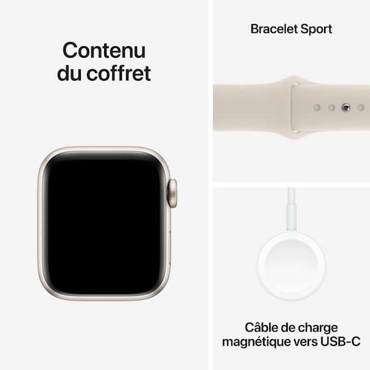 Apple Watch SE 2023 Cellular Aluminiu 40mm Waterproof cu eSIM și Ritm Cardiac (Starlight cu Curea Sport Starlight - M/L)