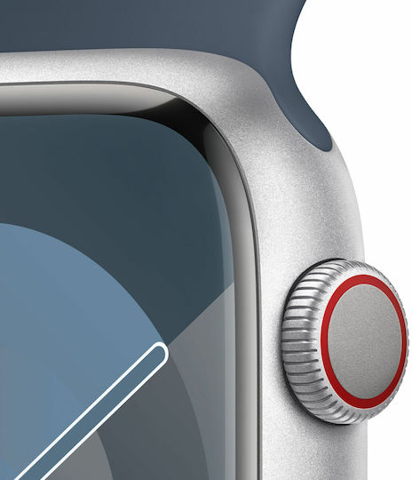 Apple Apple Watch Series 9 Aluminium 45mm Waterproof with Heart Rate Monitor (Silver with Storm Blue Sport Band - S/M)