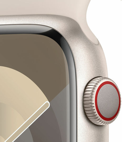 Apple Ceas Seria 9 Cellular Aluminiu 45mm Waterproof cu eSIM și Monitorizare Ritm Cardiac (Starlight cu Curea Sport Starlight S/M)