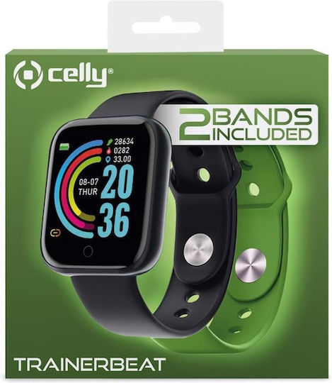 Celly TRAINERBEAT Smartwatch (Μαύρο / Πράσινο Λουράκι)
