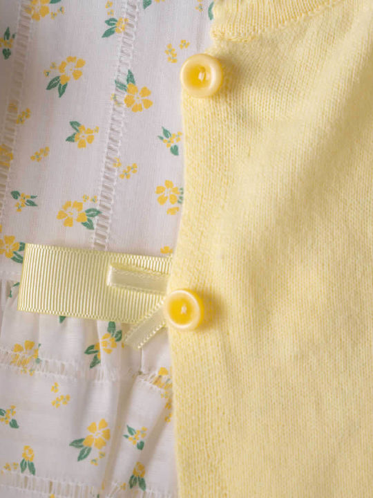 Mädchenkleid Kurzärmelig Tüll Floral Gelbes