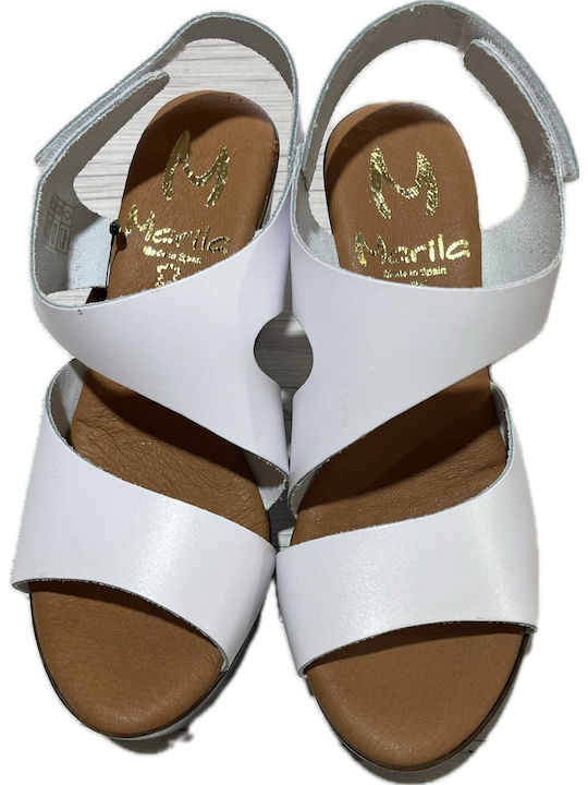 Marila Footwear Leather Women's Sandals White with High Heel