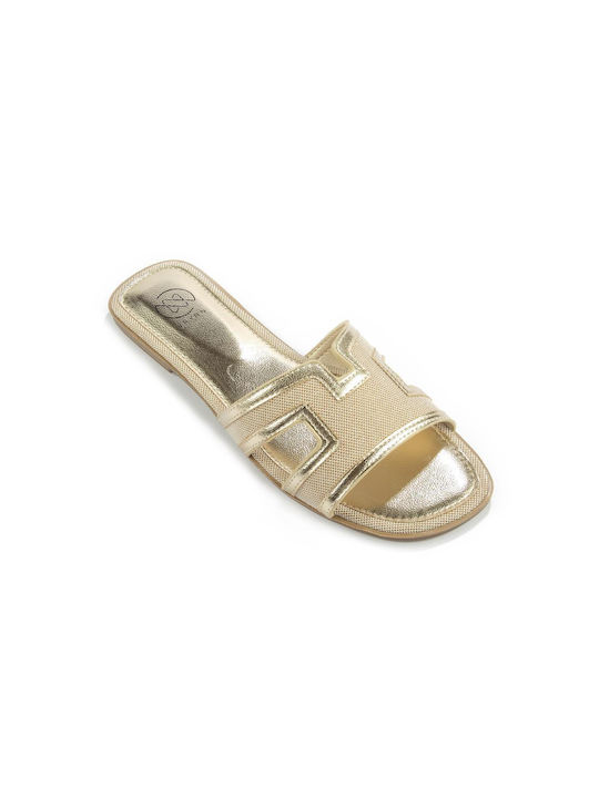 Fshoes Damen Flache Sandalen in Gold Farbe