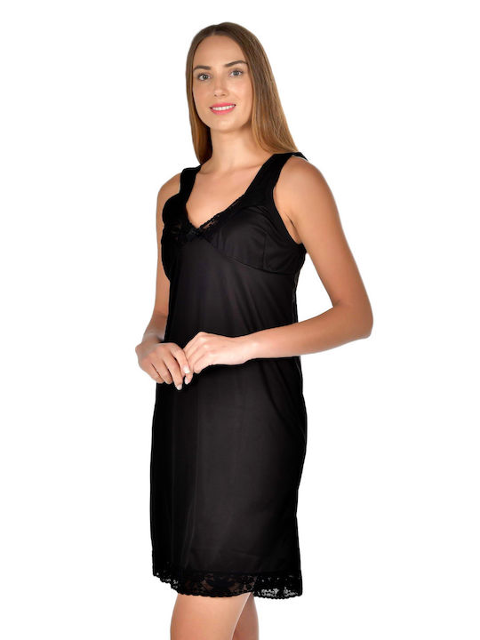 Summer Cotton Women's Nightdress Black Κλασικό Κομπινεζόν