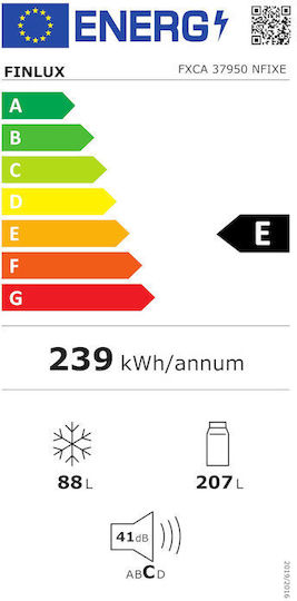 Finlux Combină frigorifică 295lt Total NoFrost Î186xL60xA60cm. Inox FXCA 37950
