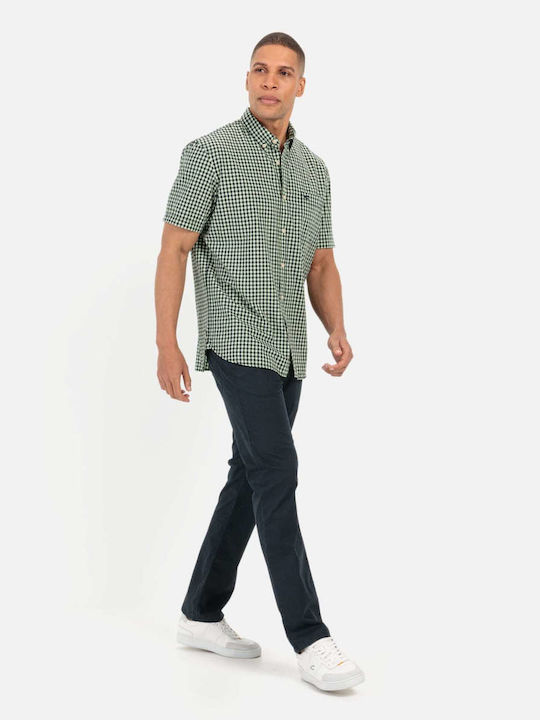 Men's Shirt Short Sleeve Cotton Checked Green