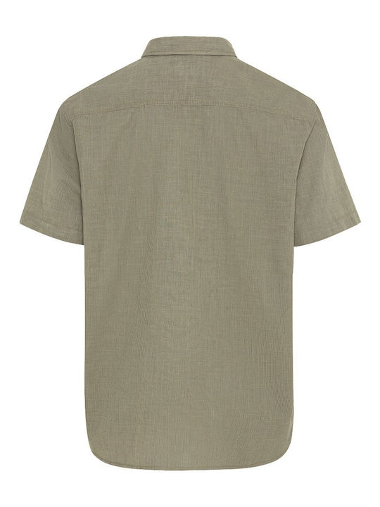 Camel Active Men's Shirt Short Sleeve Cotton Striped Khaki