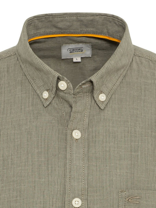 Short-sleeved Corduroy Shirt Striped Khaki