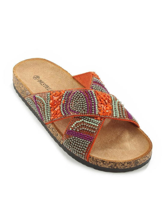 Fshoes Crossover Women's Sandals with Stones Orange