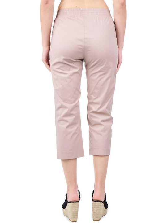 Moutaki Women's High-waisted Fabric Capri Trousers in Straight Line Beige