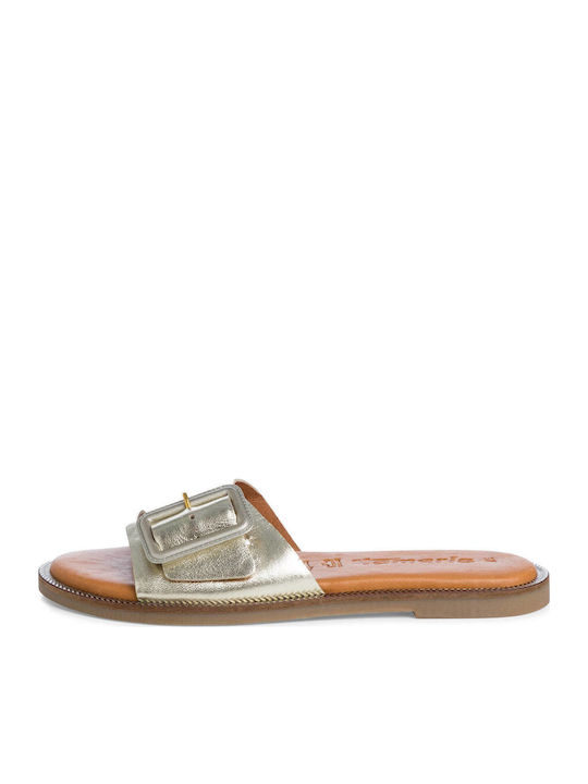 Leder Flache Sandalen für Damen in Gold Farbe