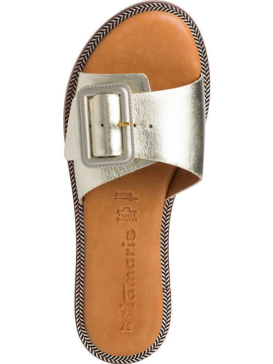 Leder Flache Sandalen für Damen in Gold Farbe