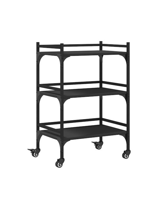 vidaXL Kitchen Trolley Wooden in Black Color 50x35x75.5cm