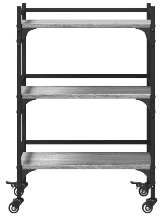 vidaXL Wooden Kitchen Trolley 3 Tiers Gray 50x35x75.5cm