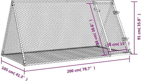 vidaXL 3281530 Клетка за зайци от Галванизирана Стомана 200брx105брx91брсм.