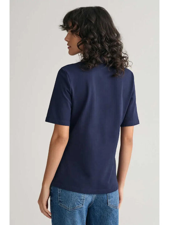 Gant Women's Polo Blouse Short Sleeve Navy Blue