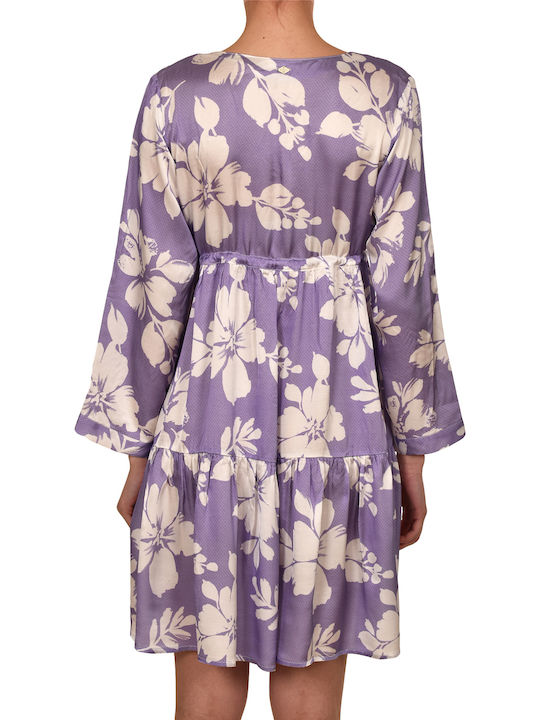Καλοκαιρινό Mini Φόρεμα με Βολάν Purple/white
