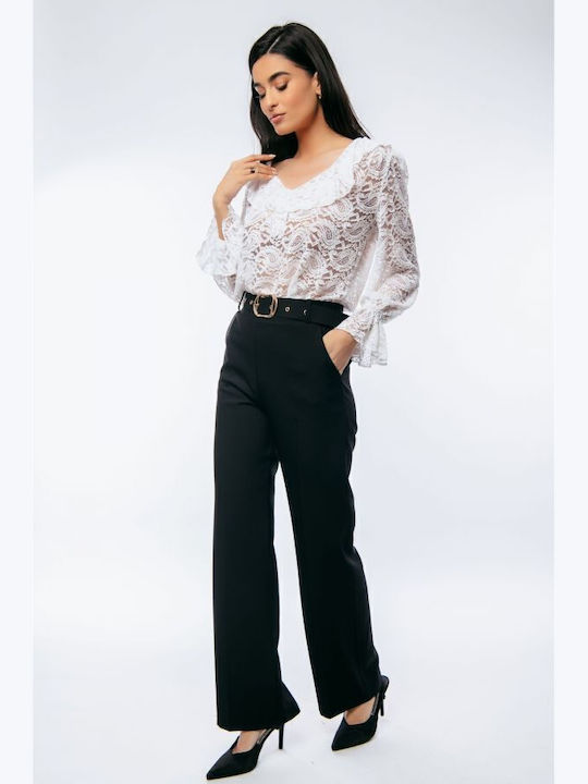 Damen Bluse mit Spitze Weiß