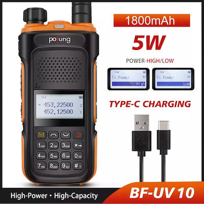 Baofeng Bf-uv10 UHF/VHF Wireless Transceiver 5W with Monochrome Display Black