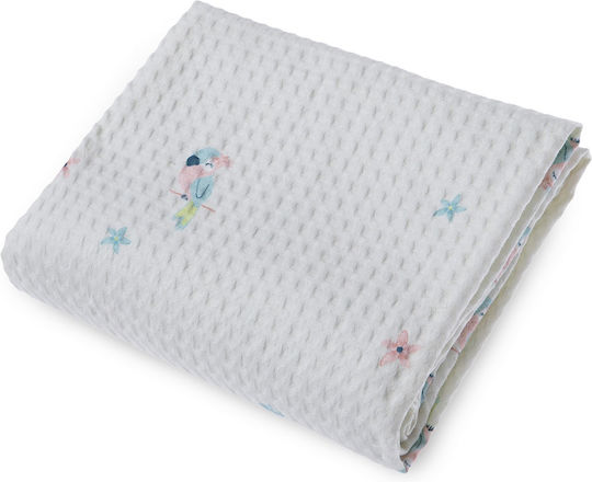 Nef-Nef Homeware Blanket Cot Paradise Birds Waffle Green Lime 110x150cm