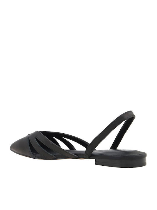 Verity Δερμάτινες Γυναικείες Μπαλαρίνες Slingback σε Μαύρο Χρώμα