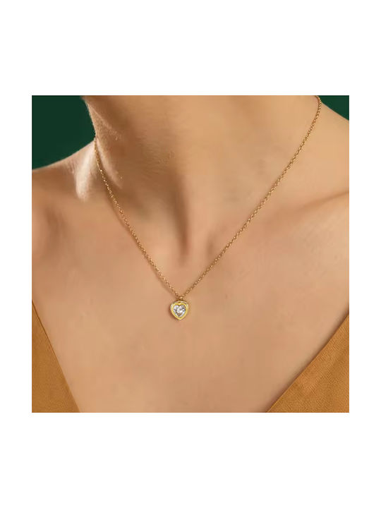 Bode Necklace with design Heart from Gold Plated Steel with Zircon