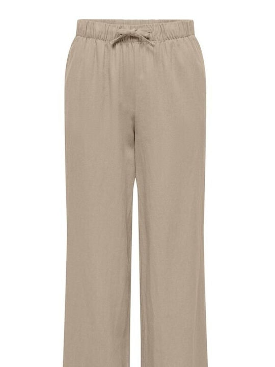 Only Women's Linen Trousers in Loose Fit Humus