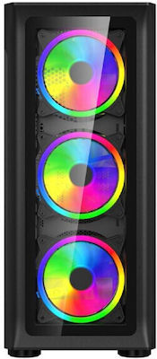 Spacer Shield Gaming Midi Tower Computer Case with Window Panel and RGB Lighting Black