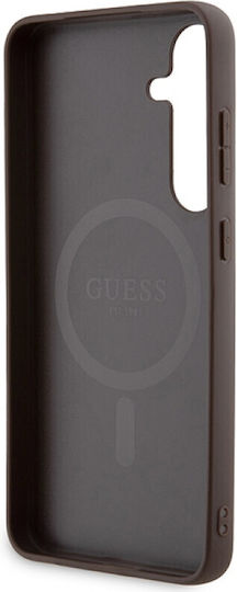 Guess Leather Metal Logo MagSafe Umschlag Rückseite Synthetisches Leder / Leder Braun (Galaxy S24+)