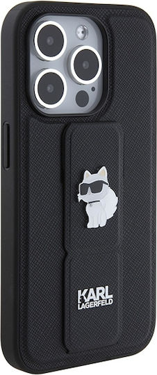 Karl Lagerfeld Gripstand Saffiano Choupette Pins Umschlag Rückseite Kunststoff Schwarz (iPhone 14 Pro Max)