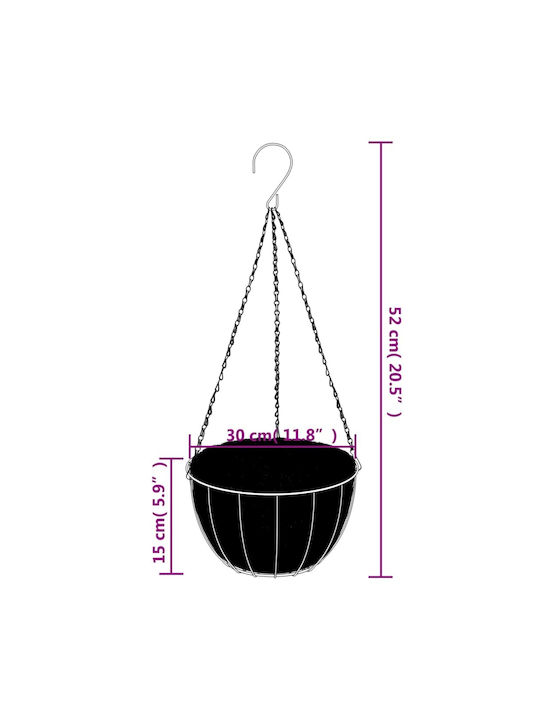 Wall Planters 4 pcs Black with Coconut Coir Ø30x52 cm Black Steel Ø 30 x 52 cm