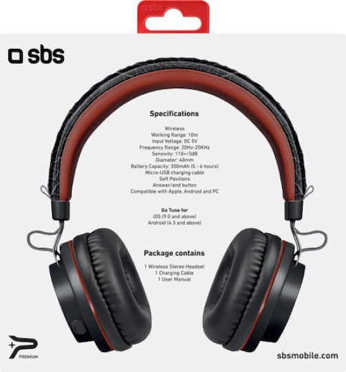 SBS DJ Up Fără fir Bluetooth On Ear Căști cu 5 ore de Funcționare Black / Red